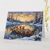 Golden Retriever Christmas Boat Holiday カード (黄色い花)