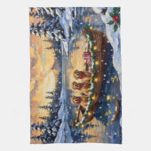 Golden Retriever Christmas Boat Holiday キッチンタオル (縦)