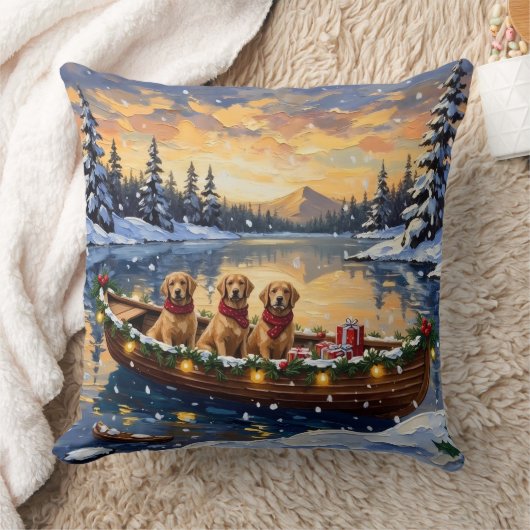 Golden Retriever Christmas Boat Holiday クッション (ブランケット)