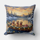 Golden Retriever Christmas Boat Holiday クッション (正面)