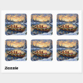 Golden Retriever Christmas Boat Holiday スクエアシール (シート)