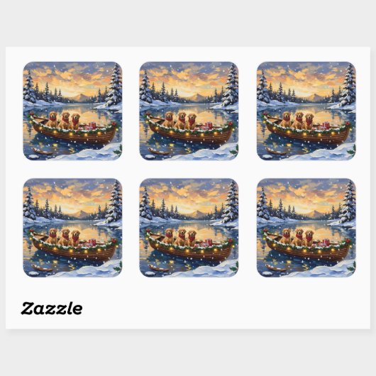 Golden Retriever Christmas Boat Holiday スクエアシール (シート)