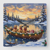 Golden Retriever Christmas Boat Holiday スクエア壁時計 (正面)