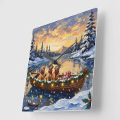 Golden Retriever Christmas Boat Holiday スクエア壁時計 (傾斜)