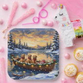 Golden Retriever Christmas Boat Holiday ペーパープレート (パーティー)