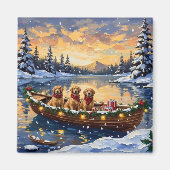 Golden Retriever Christmas Boat Holiday マグネット (正面)