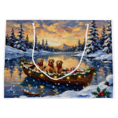 Golden Retriever Christmas Boat Holiday ラージペーパーバッグ (正面)