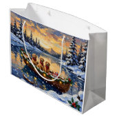 Golden Retriever Christmas Boat Holiday ラージペーパーバッグ (裏面アングル)