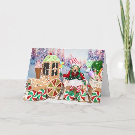 Golden Retriever Christmas Candy Train シーズンカード (正面)