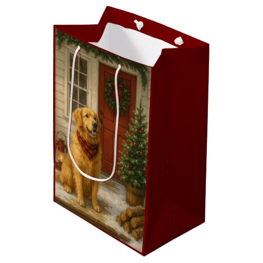 Golden Retriever Christmas Card ミディアムペーパーバッグ (正面アングル)