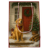 Golden Retriever Christmas Card ミディアムペーパーバッグ (裏面)