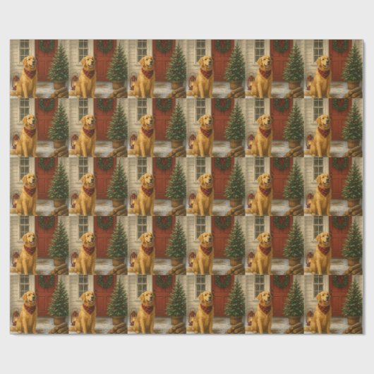 Golden Retriever Christmas Card ラッピングペーパー (フラット)