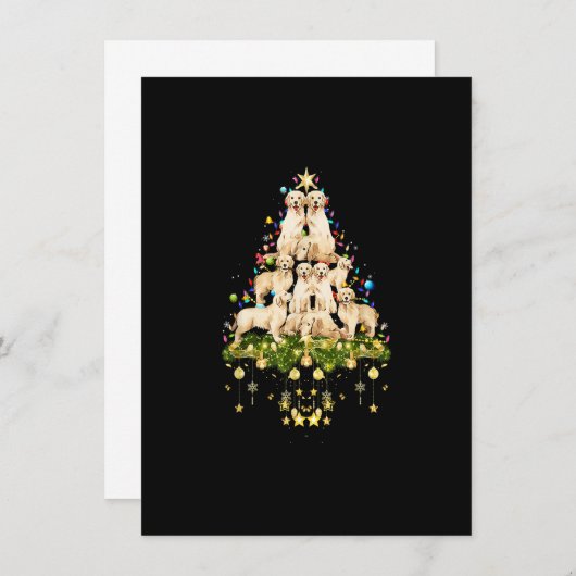 Golden Retriever Christmas Dog Tree Light Holiday  招待状 (正面/裏面)