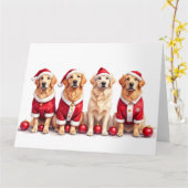 Golden Retriever Christmas Dress Santa Hat カード (黄色い花)