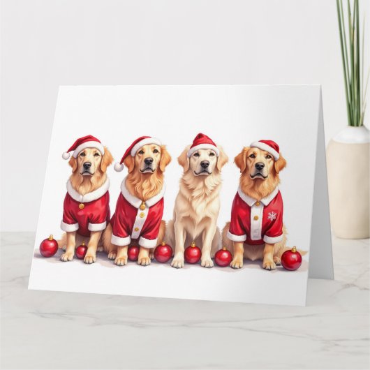 Golden Retriever Christmas Dress Santa Hat カード (正面)
