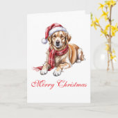  Golden Retriever Christmas Greeting Card カード (黄色い花)