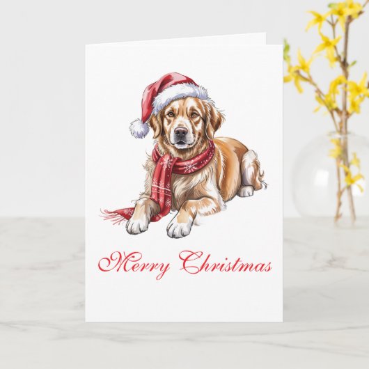  Golden Retriever Christmas Greeting Card カード (黄色い花)