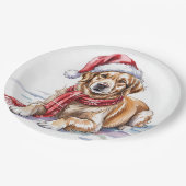 Golden Retriever Christmas Paper Plate ペーパープレート (アングル)