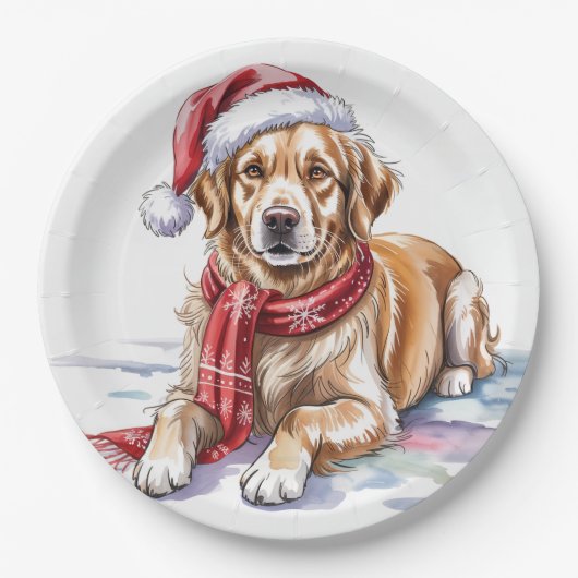 Golden Retriever Christmas Paper Plate ペーパープレート (正面)
