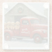 Golden Retriever Christmas Puppies in Old Truck ガラスコースター (裏面)