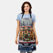 Golden Retriever Christmas Red Truck Holiday エプロン (着用した状態)