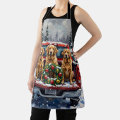 Golden Retriever Christmas Red Truck Holiday エプロン (インサイチュ)