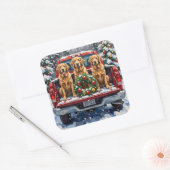 Golden Retriever Christmas Red Truck Holiday スクエアシール (封筒)