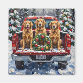 Golden Retriever Christmas Red Truck Holiday マグネット (正面)