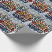 Golden Retriever Christmas Red Truck Holiday ラッピングペーパー (角)