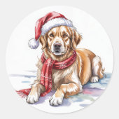 Golden Retriever Christmas round Sticker ラウンドシール (正面)