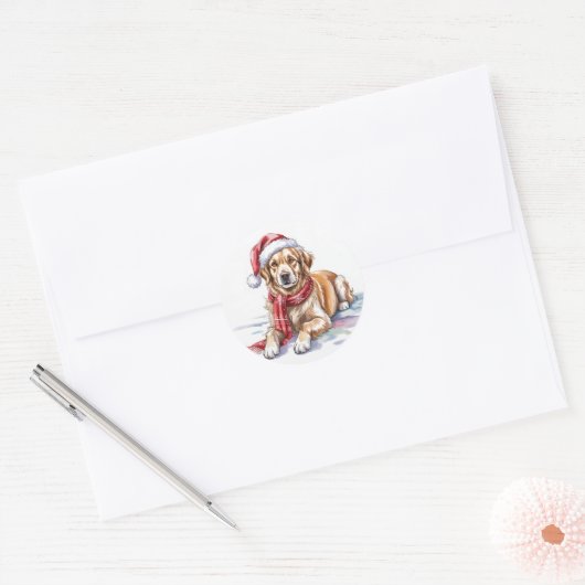 Golden Retriever Christmas round Sticker ラウンドシール (封筒)