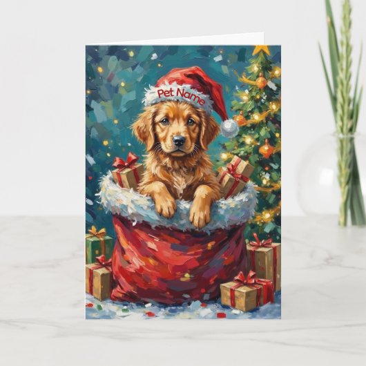 Golden Retriever Christmas Santa Bag Adventure カード (正面)