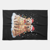 Golden Retriever Christmas Santa Hat Reindeer  キッチンタオル (横)