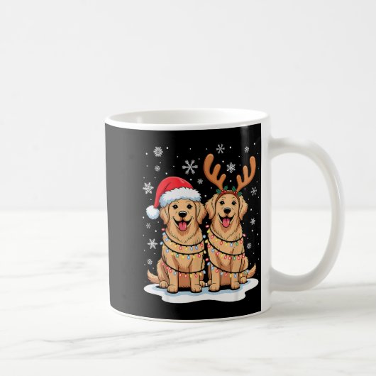 Golden Retriever Christmas Santa Hat Reindeer Ligh コーヒーマグカップ (右)