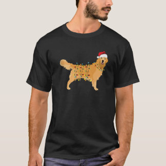 Golden Retriever Christmas Santa Hat Tree Lights P Tシャツ