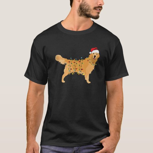 Golden Retriever Christmas Santa Hat Tree Lights P Tシャツ (正面)