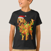 Golden Retriever Christmas Santa Hat Tree Lights P Tシャツ (正面)