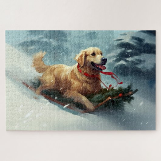 Golden Retriever Christmas snow winter  ジグソーパズル (横)