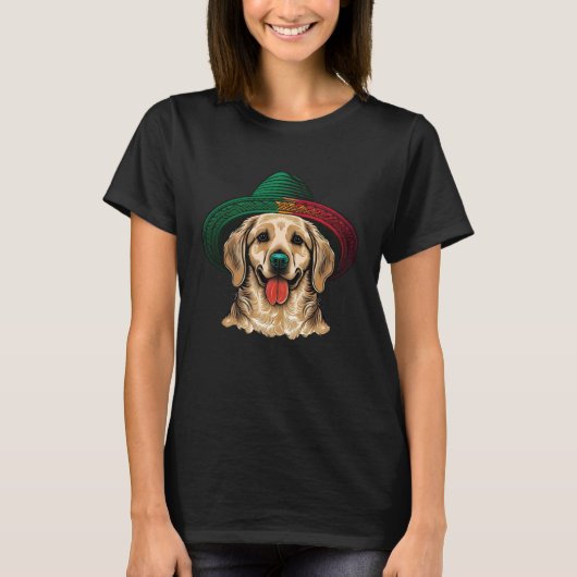 Golden Retriever Cinco De Mayo Mexican Sombrero Fi Tシャツ (正面)