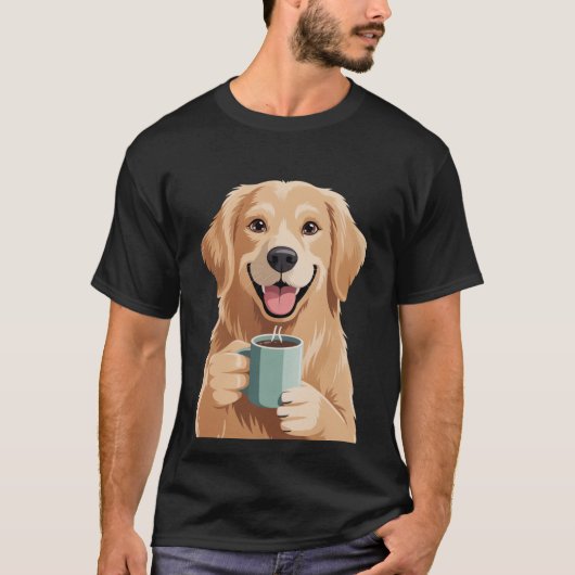 Golden Retriever + Coffee Shirt – Funny Dog Design Tシャツ (正面)
