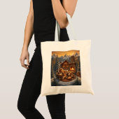Golden Retriever Cozy Cabin Tote Bag トートバッグ (正面(商品))