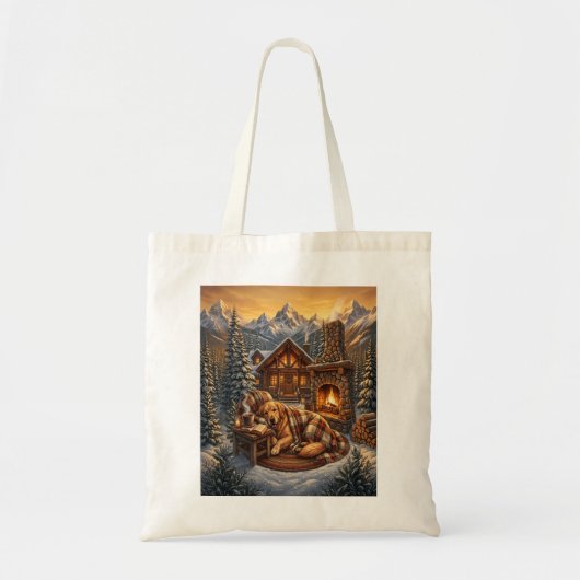 Golden Retriever Cozy Cabin Tote Bag トートバッグ (正面)