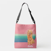 Golden Retriever Custom Name Retro Stripe Pink クロスボディバッグ (裏面)