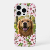 Golden retriever custom photo with cherry blossom iPhoneケース (裏面)