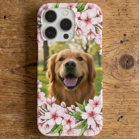 Golden retriever custom photo with cherry blossom iPhoneケース