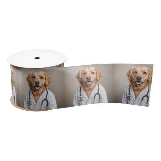 Golden Retriever Doctor With a Stethoscope サテンリボン (リール)