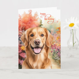 Golden Retriever Dog Birthday Wishes Flower Garden カード