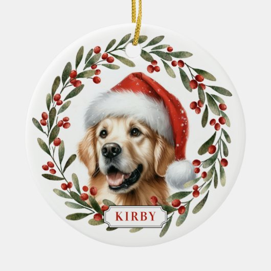 Golden Retriever Dog Ceramic Circle Ornament セラミックオーナメント (正面)