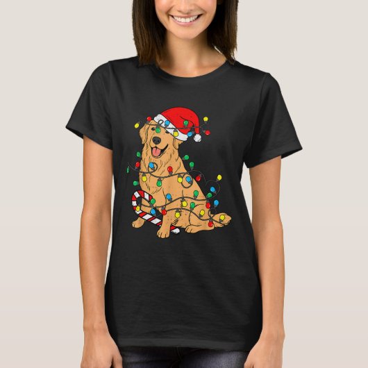Golden Retriever Dog Christmas Lights Xmas Pet Dog Tシャツ (正面)