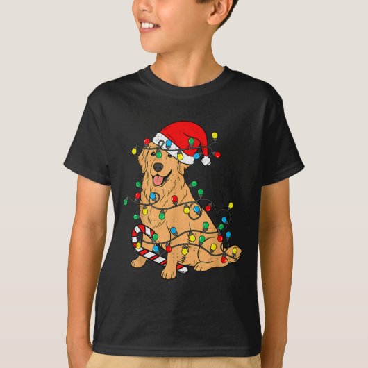 Golden Retriever Dog Christmas Lights Xmas Pet Dog Tシャツ (正面)